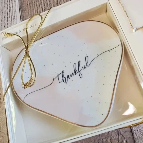 "Thankful" 2pc Pave Circle Necklace & Trinket Tray Set - Picture 2 of 5